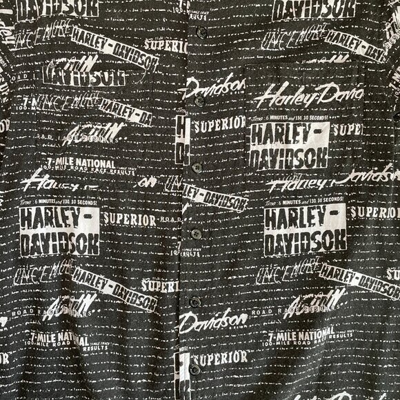 VINTAGE Harley Davidson 2000s Button Shirt Mens M | Black AOP Short Sleeve - Picture 3 of 6